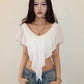 Elegant 2 Piece Set Women Fashion Trend Mesh Ruffled V-Neck Top+Lace Patchwork Long Skirt Sweet Chic Party Club Suits