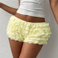 Women Ruffle Lace Bloomers Multi Layered Floral Lace Trim Mini Shorts Elastic Waist Cute Pettipants Y2K Lolita Underwear
