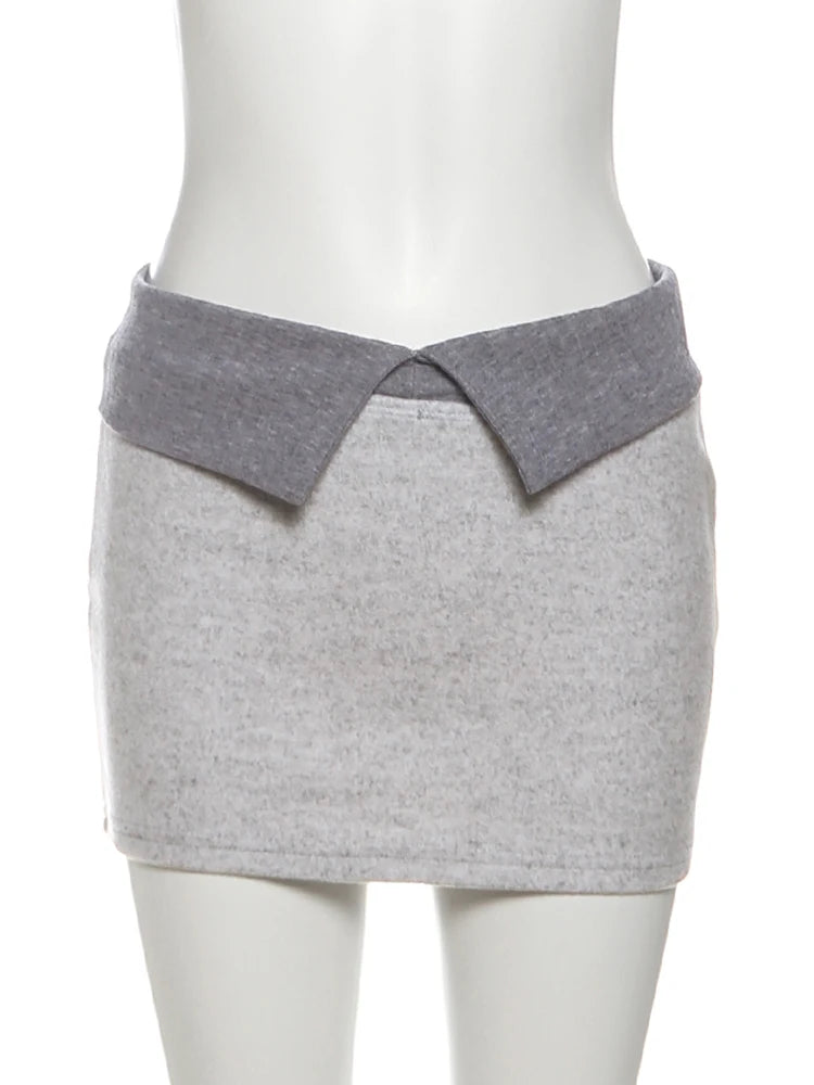 Sexy 2 Piece Set Women Cross Hollow Turtleneck Backless Halter Mesh Tank Top+Lapel Skirts Matching Midnight Clubwear