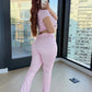 Polka Dot Print 3-Piece Set Women Simple Headband+Square Collar t-Shirt+Elastic Waistbell-Bottoms Sporty Style Suit