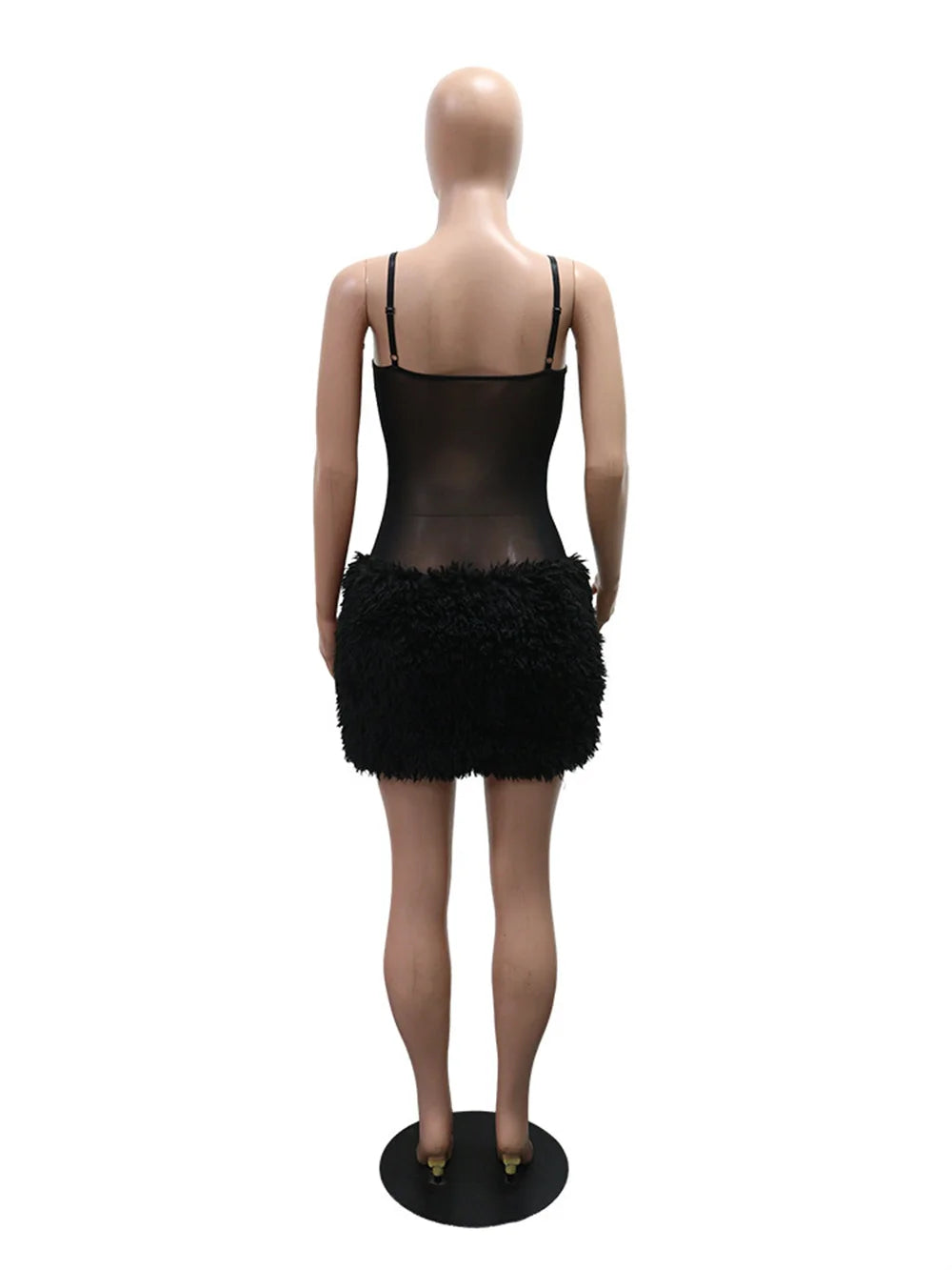 Patchwork Feather Dress Women Sexy Sleeveless Coquette Peach Hip Midnight Party Clubwear Stretch Skinny Mini Bodycon