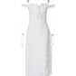 Women Off Shoulder Ruffle Midi Dress Elegant Cutout Front High Waist Split Long Dress Wedding Party Evening Dress