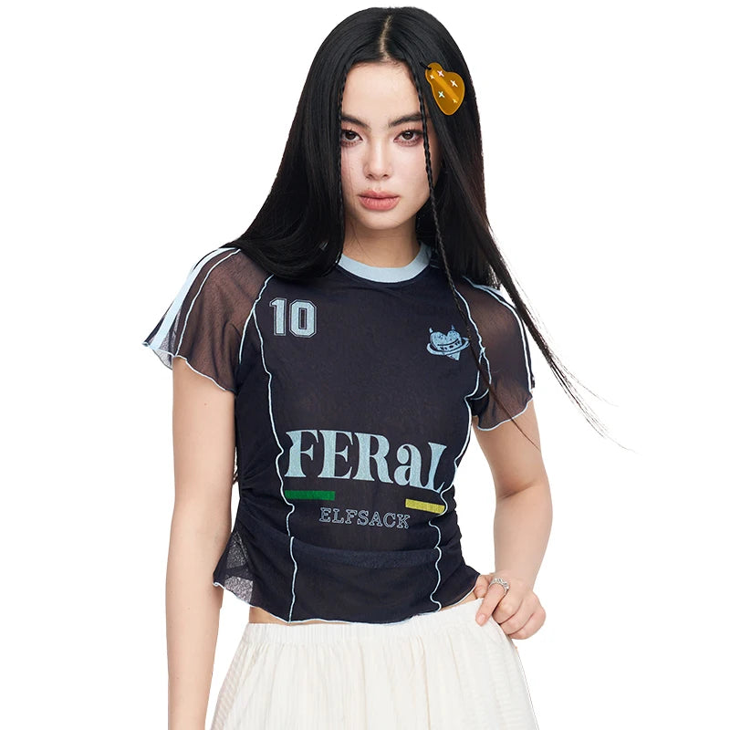 Sporty Jersey Style T-shirt, Slim V-neck Number Print Tee, Y2K Letter Graphic Cropped Top for Women