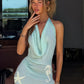 Starfish Rhinestones Dress Women Halter Swing Collar Sleeveless Backless Summer Vacation Beach Style Mini Bodycon