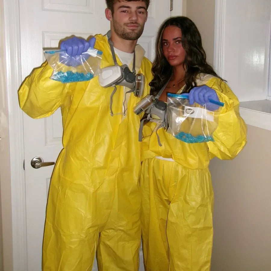 Adult Breaking Bad Cosplay Yellow Hazmat Coverall Jumpsuit Full Zip Disposable Protective Suit Halloween Carnival Party