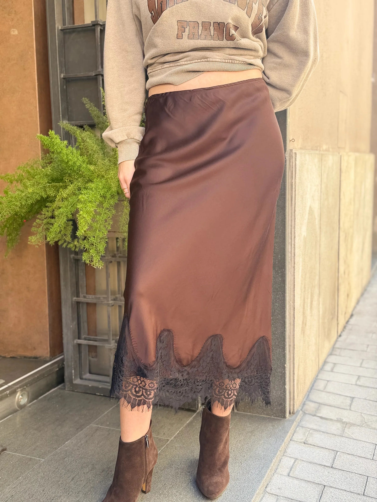 Women Elegant Lace Satin Spliced Midi Skirts Sexy Dots Print High Waist Retro Casual Straight Midi Skirts Y2K Streetwear