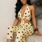 Polka Dot Print 2piece Set Women Tassel Halter v-Neck Kink Vest Elastic Waist Simple Short Midnight Sexy Fashion Suit