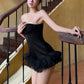 Mesh Patchwork Mini Dress Woman Sexy Zip Wrap Chest Backless High Waist Midnight Club Party Ruched Elegant Bodycon