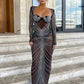 Glitter Mesh See Through Party Maxi Dress For Women Fashion Full Sleeve Bodycon Sexy Club Long Evening Dress Vestido