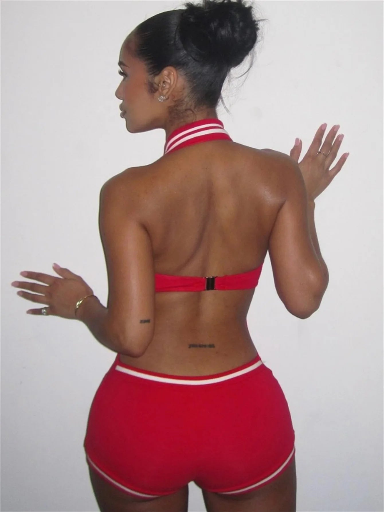 Backless Halter Playsuit Women V-Neck Summer Hipster Sleeveless Tight Stretch Activity Streetwear Shorts Playsuit