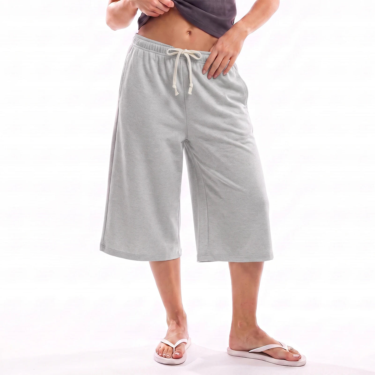 Women Capri Sweatpants Cropped Joggers Drawstring Waist Loose Baggy Lounge Pants Cuffed Casual Summer Sport Bottoms
