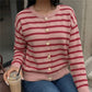 Women Striped Knit Cardigan Crew Neck Button Down Long Sleeve Sweater Notched Neckline Knitwear Fall Winter Streetwear