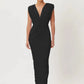 Deep V Neck Sleeveless Sexy Maxi Dress Women Elegant Draped Ruched Back Split Bodycon Club Party Long Dress Female