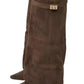 Autumn and Winter New Pointed Metal Buckle Knee High Women's Boots, Thick High-heeled Pants Boots, Fashionable Mid Leg Boots