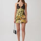 Women Yellow Leopard Print Mesh Mini Dress Lace V Neck Spaghetti Strap Bodycon Short Dress Club Night Out Party Outfit