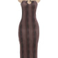 Gradient Strapless Long Dress Women Trend Metal Rings Low-Neck  Backless Tight Peach Hip Midnight Club Party Chic Bod