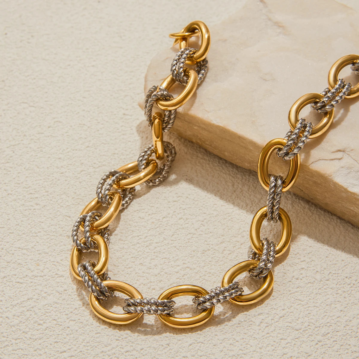 Women's Stainless Steel Two Color Design Necklace 18k Gold Color Plated Twisted Splicing Stackable Waterproof Jewelry