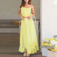 Women Y2k 2 Piece Outfits Patchwork Front Tie-Up Camisoles and Ruched Ruffle Maxi Skirt Matching Set Beachwear
