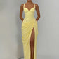 Women Sexy Maxi Dress Sleeveless Sweetheart Neck High Split Draped Ruched Long Party Dress Formal Wedding Guest Dress