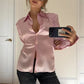 Satin Silk Waist Ruched Fitted Shirt Women Long Sleeve Lapel Collar Button Up Slim Bodycon Blouse Casual Streetwear