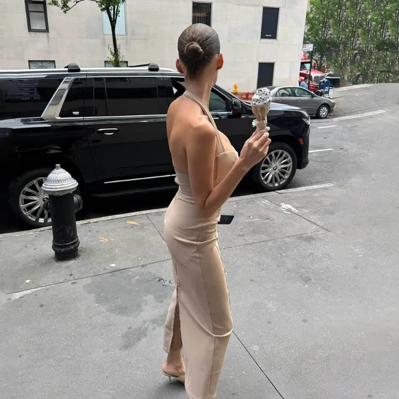 Elegant Deep V Backless Split Long Dresses Red Black Party Dresses Sexy Club Wear Kylie Jenner Outfits