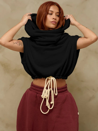 Hooded Pullover Tank Top Women Hipster Casual Simple Wild Basic Streetwear Autumn Fashion Shirring Skinny Slim Vest