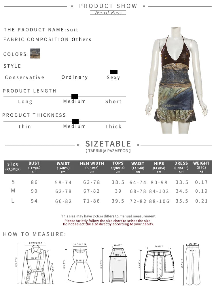 Vintage Women Set Knit Patchwork Diamond TasselsRuffles Hem Skirts+ Halter Backless Tops 2 Piece  Vacation Clubwear