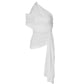 Trendy Asymmetrical Tops for Woman Streetwear Clothing Twisted One Shoulder Ruched Tank Tops White