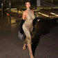 Leopard Print Sexy Dress Woman for Birthday Pictures Asymmetrical Hem Backless Halter Long Dresses