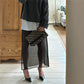 Women Minimalist Sheer Mesh Layering Midi Skirt Transparent See-Through Trimmed Hem Versatile Overlay Skirt CasualOffice