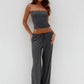 Fashion Long Pants Set Women Strapless Off-shoulder Crop Top Trouser Matching Sets Female Slim Fit Club Party Pants Set