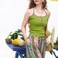 Women's Contrast Trim Spaghetti Strap Cami Top with Color Buttons, Square Neck Slim Ribbed Tank for Daily