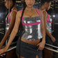 Bright Silk Shirring Tank Top Women Hottie Wild Cross Backless Halter Patchwork Sleeveless Chic Sexy Street Club Vest