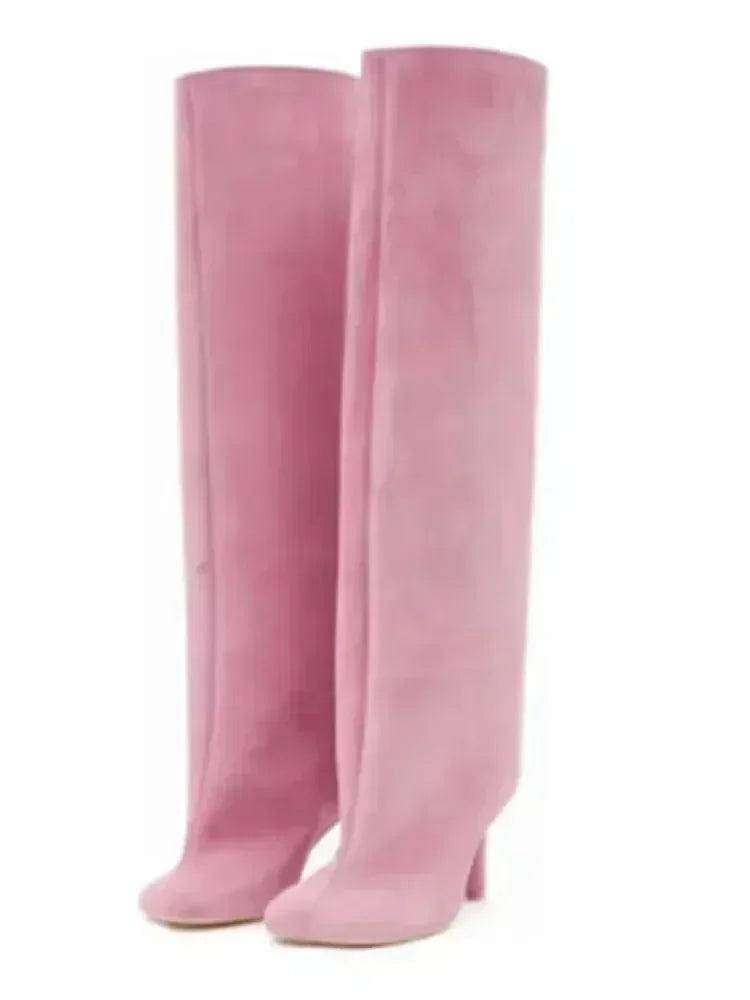 Autumn and Winter New 6cm Slim High Heels Knee High Women's Boots Round Toe Fashionable Women's Long Boots Knight Boots