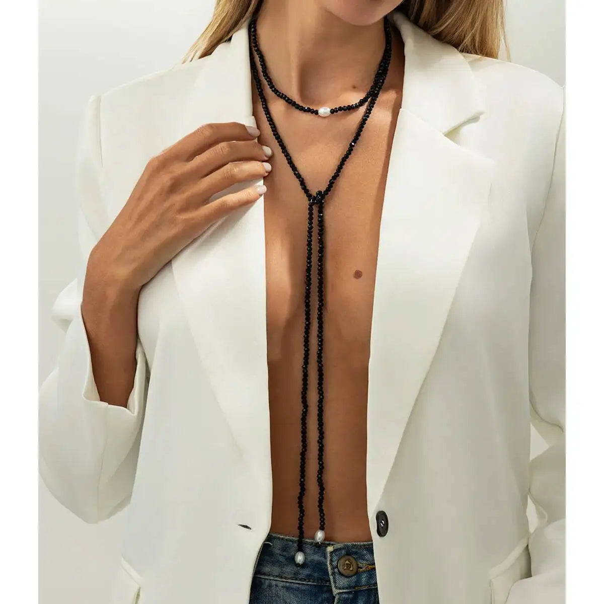 Crystal Bead Chain for Women, Long Pendant Necklace, Retro Multilayer, Stacked Sweater Chain, Jewelry on the Neck, 3 Styles