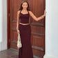 2 Piece Sets for Woman Burgundy Halter Top and Long Skirts Matching Sets Sexy Birthday Outfits