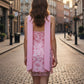 Fashion Women Summer Sequin Mini Bandeau Dress Sleeveless Off Shoulder Flower Embroidery Tube Top Dress with Scarf