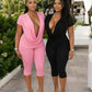 Sexy 2-Piece Set Women Swing Collar t-Shirt+Simple Classic Short Solid Street Sexy Midnight Matching Comfortable Suit