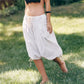 Women Loose Boho Capri Harem Pants Elastic Waistband Drawstring Pleated Adjustable Hem Tie Casual Summer Beach Culottes