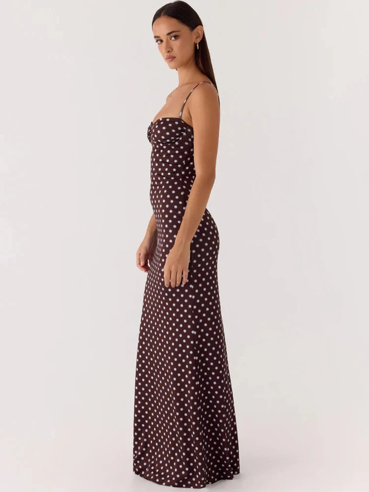 Polka Dot Backless Sexy Maxi Dress Women Elegant Fashion Spaghetti Strap Sleeveless Bodycon Club Party Long Dress