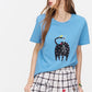 Cat Print Short Sleeve T-Shirt, Casual Round Neck Tee, Basic Daily Top for Women