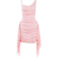 Ruffles Tassel Dress Women Folds Low-Neck Patchwork Mesh Sleeveless Sweet Elegant Prom Party Summer Chic Mini Bodycon