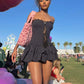Lace Off-shoulder Ruffle Sexy Mini Dress Women Summer Fashion Striped Hollow Out Strapless High Waist Club Party Dress