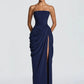 Chiffon Off-shoulder Strapless Sexy Maxi Dress Women Elegant Sleeveless Backless High Split Ruched Club Party Dress