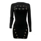 Hollow Hipster Slim Women Dress Metal Hole Y2K Sexy Full Sleeve Tight Fall Midnight Clubwear Party Stretch Mini Bodycon