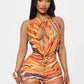 Halter Striped Print Playsuit Women Sexy Summer Colorful Hollow Bandage Backless Sleeveless Stretch Streetwear Romper