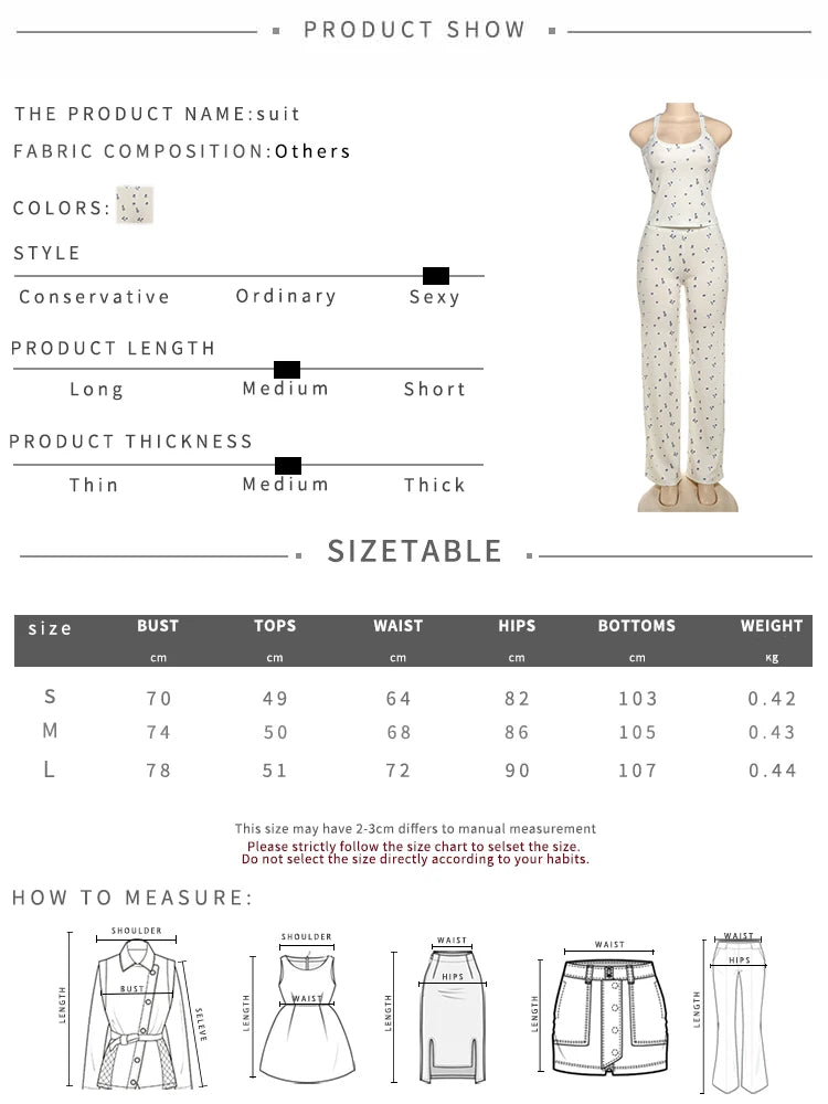 Casual Ribbed 2 Piece Set Women Flower Print Squard Collar Tops+Straight Pants Matching Daily Simple Elegant Suits