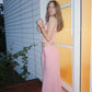 Pink Mesh Tube Top Long Skirt Suit Two Piece Set Woman Elegant Sexy Wedding Guest Outfit
