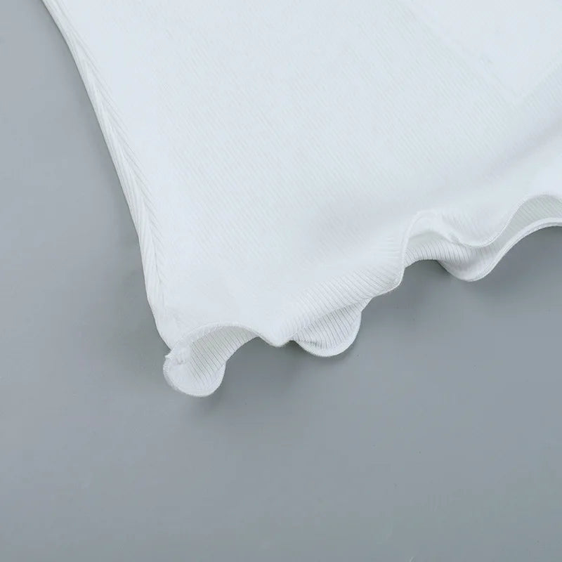 White Ribbed Tank Top with Frill Trim Old Money Style Sleeveless Tops 2026 Summer Clothes for Women