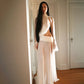 White Mesh Sheer 2 Piece Set Turtleneck Flared Sleeve Top Split Skirt Sexy Outfits Women's Matching Sets